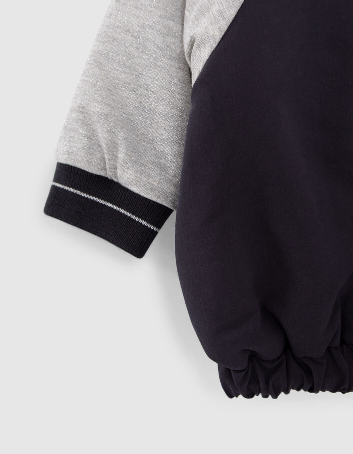 Baby girls’ navy baseball jacket with grey lurex sleeves