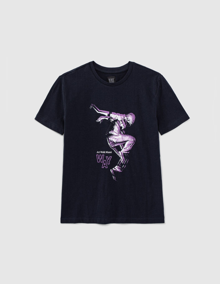Boys' navy organic cotton T-shirt, dancer image - IKKS