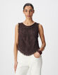 Top sans manches bordeaux motifs brod&eacute;s crochet Femme-2