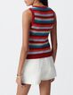 Top rouge tricot ajour&eacute; motif rayures Femme-3