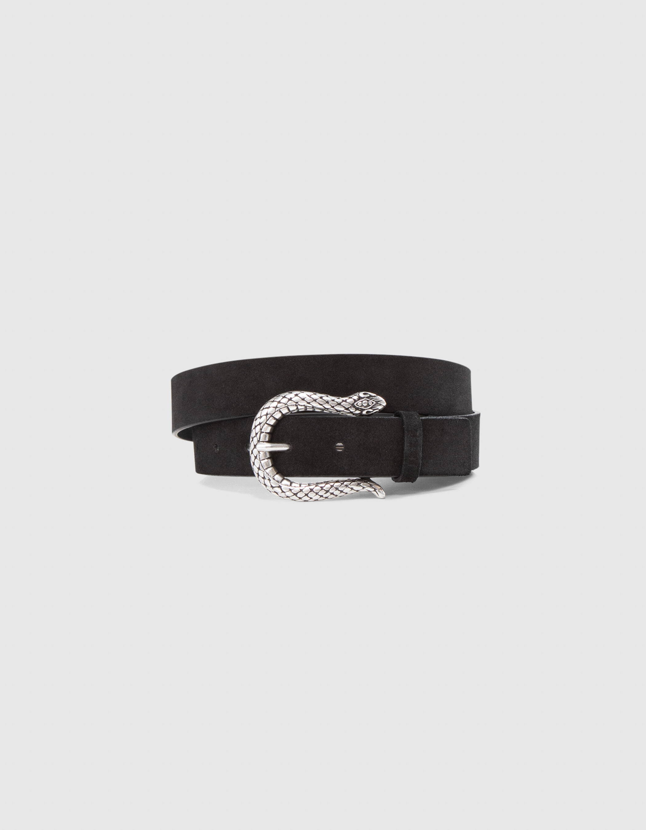 Ceinture noire cuir velours boucle gravee python Femme IKKS