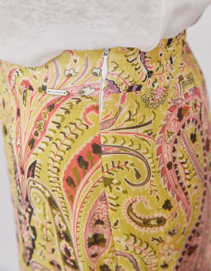 Gelber Midi-Damenrock mit Summer-Paisleyprint-3