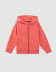 Cardigan rouge zippé à capuche maxi broderie dos garçon-4