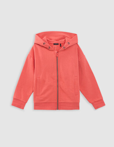 Cardigan rouge zipp&eacute; &agrave; capuche maxi broderie dos gar&ccedil;on - IKKS