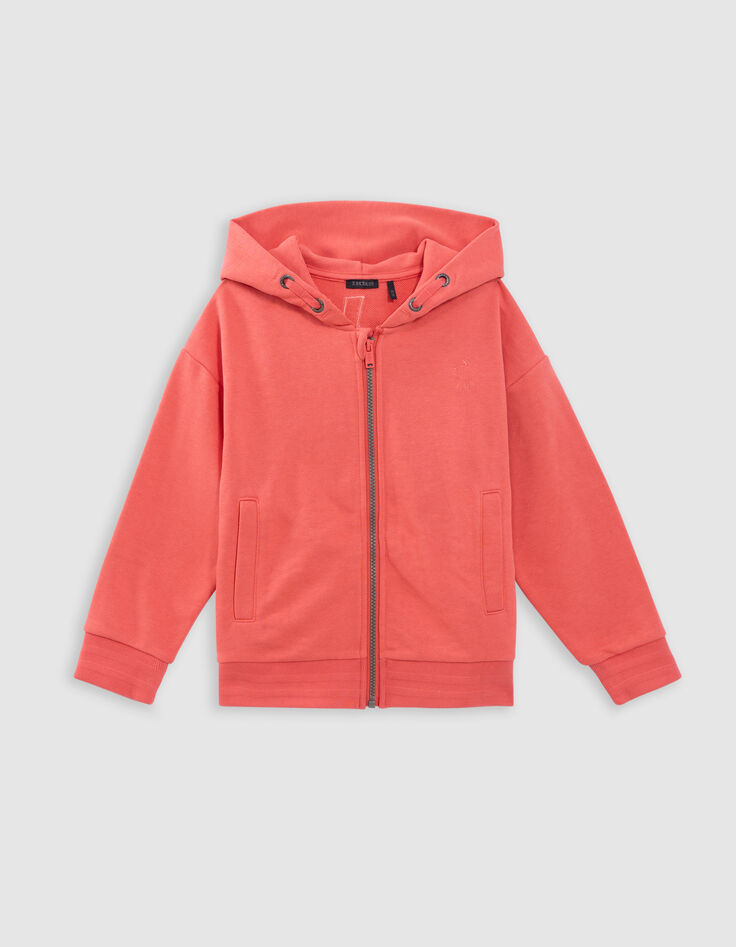 Cardigan rouge zippé à capuche maxi broderie dos garçon-4