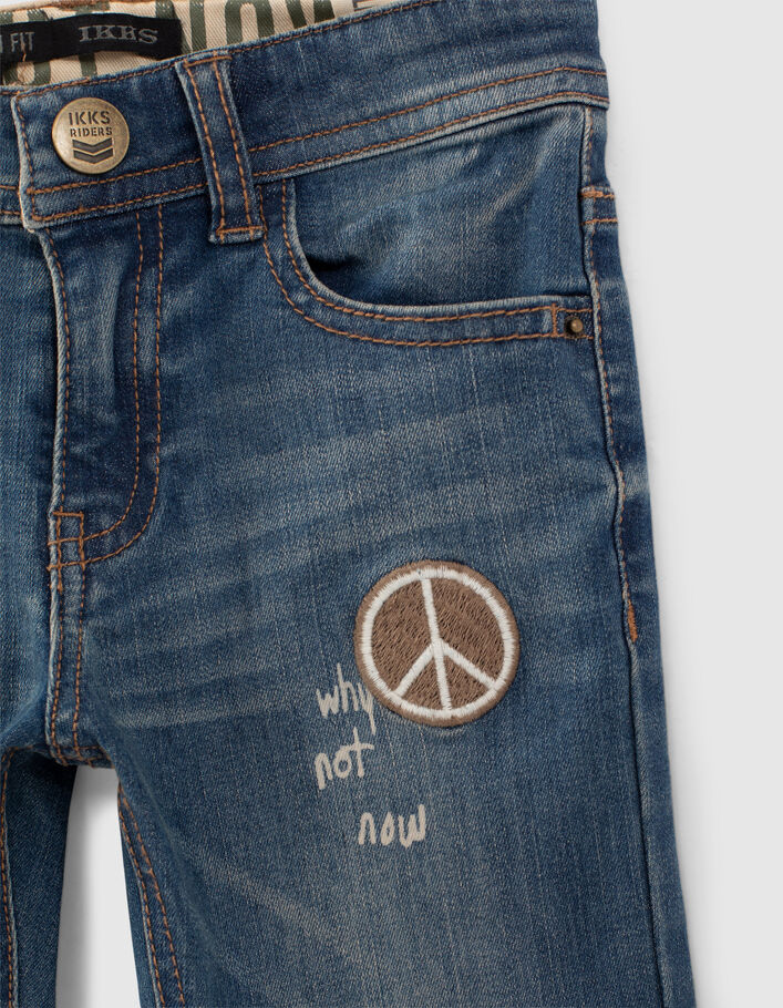 Boys’ vintage blue slim jeans with patches - IKKS