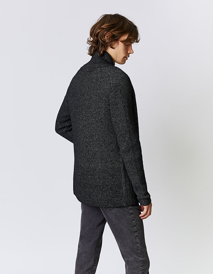 Cardigan noir tricot à col châle Homme-3