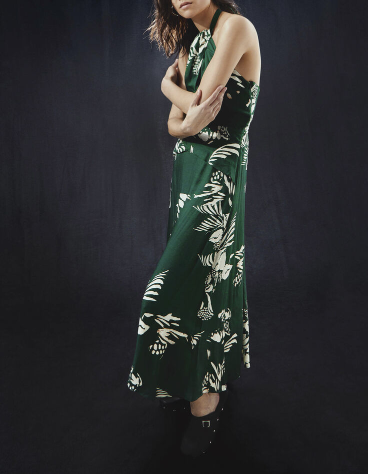 Pure Edition – Women’s green Jungle Vibe backless dress-1