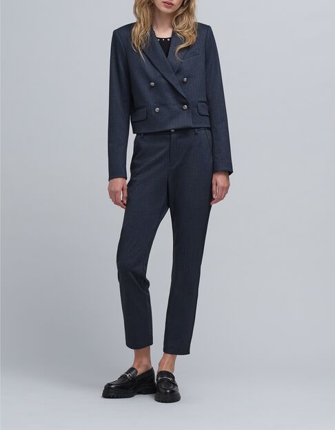 Chaqueta de traje corto de mujer en espiga azul marino - IKKS