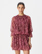 Robe courte bordeaux imprim&eacute; ikat Femme-3