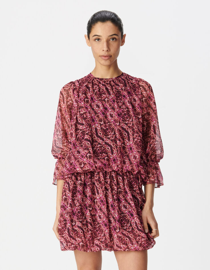 Robe courte bordeaux imprim&eacute; ikat Femme-3