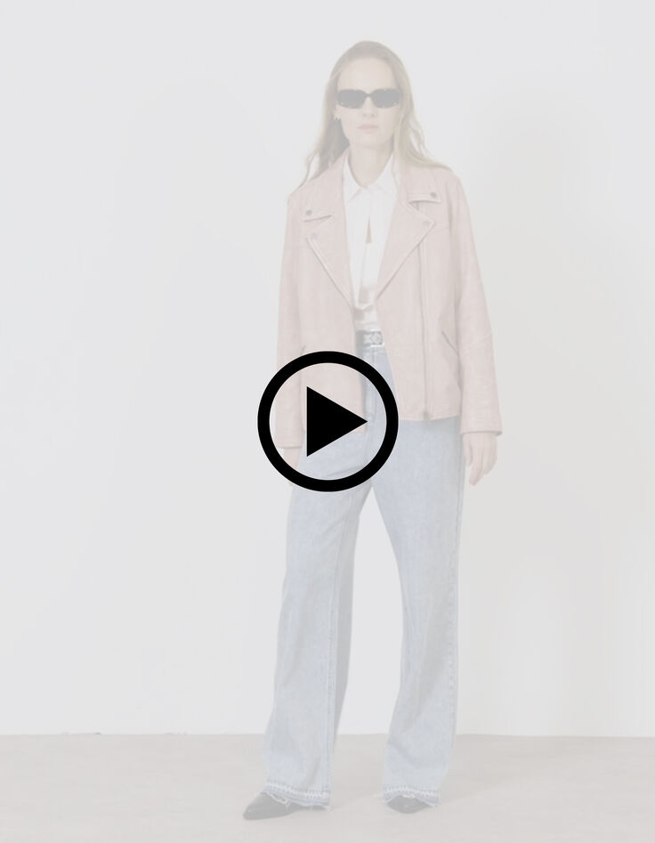 Bikerjacke aus gewaschenem rosa Leder für Damen-9