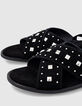 Sandales plates à lacet en cuir noir détails clous femme-4