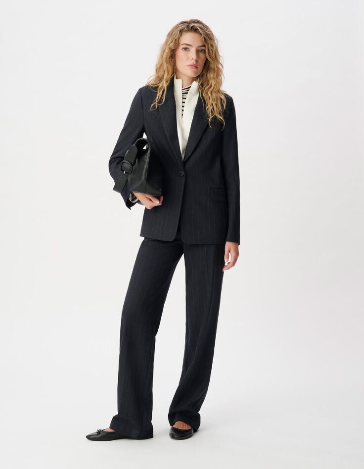 Veste de tailleur marine motif rayures tennis Femme-6