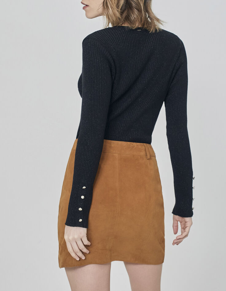 Women’s black fine knit sweater with buttoned cuffs-2