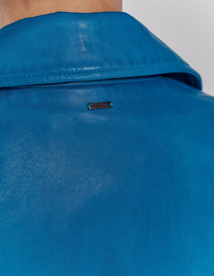 Blouson en cuir d'agneau certifié bleu émeraude femme-5