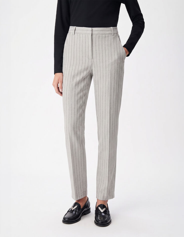 Pantalon de tailleur cigarette beige rayures tennis Femme-2