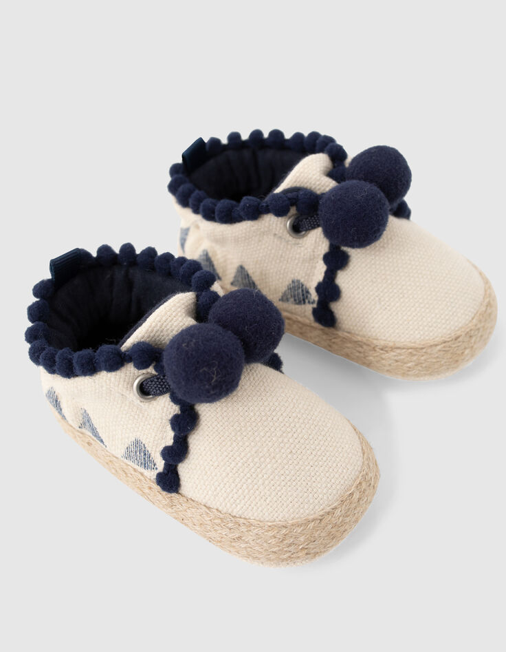 Chaussures blanc cassé en toile avec pompons bébé fille-6