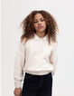 Beiger Mädchenpullover aus Frottee mit Knopfleiste-3