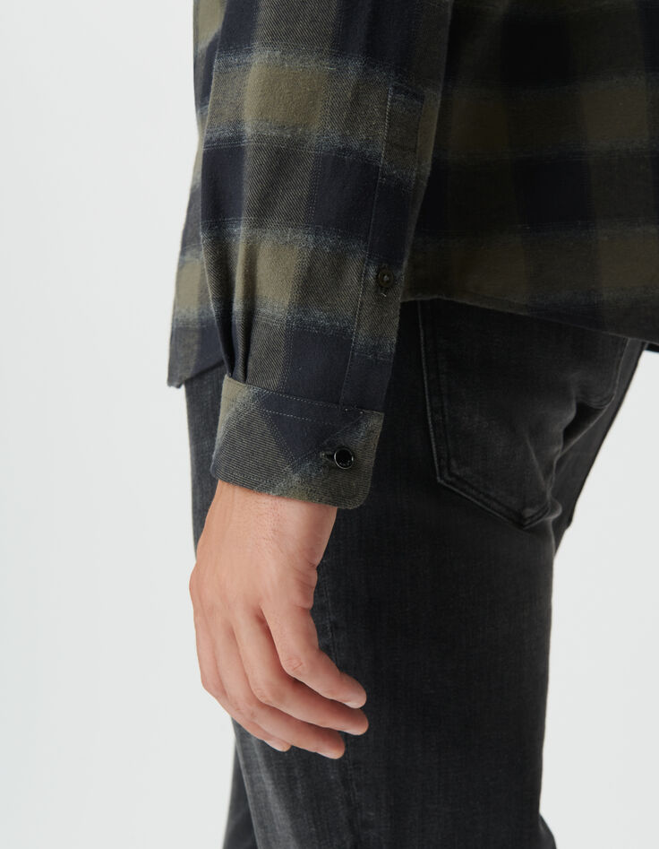 Camisa cuadros slim caqui y negro hombre-6