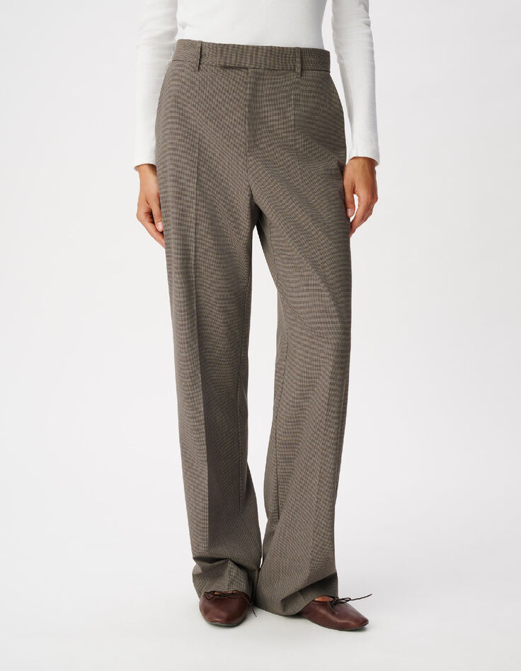 Pantalon de tailleur beige motif pied-de-puce Femme-2