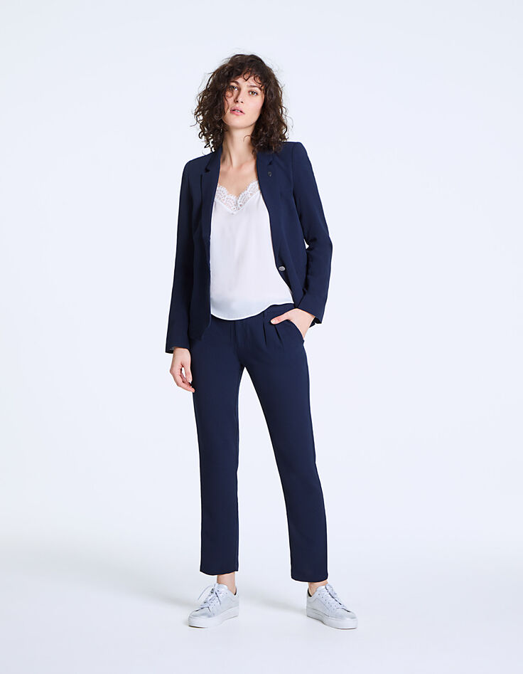 Pantalón fluido tobillero de crepé marino mujer-5