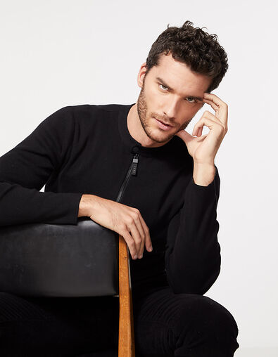 Zwart tricot herenvest met rits - IKKS