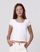 T-shirt blanc maille nid d'abeille fille-1