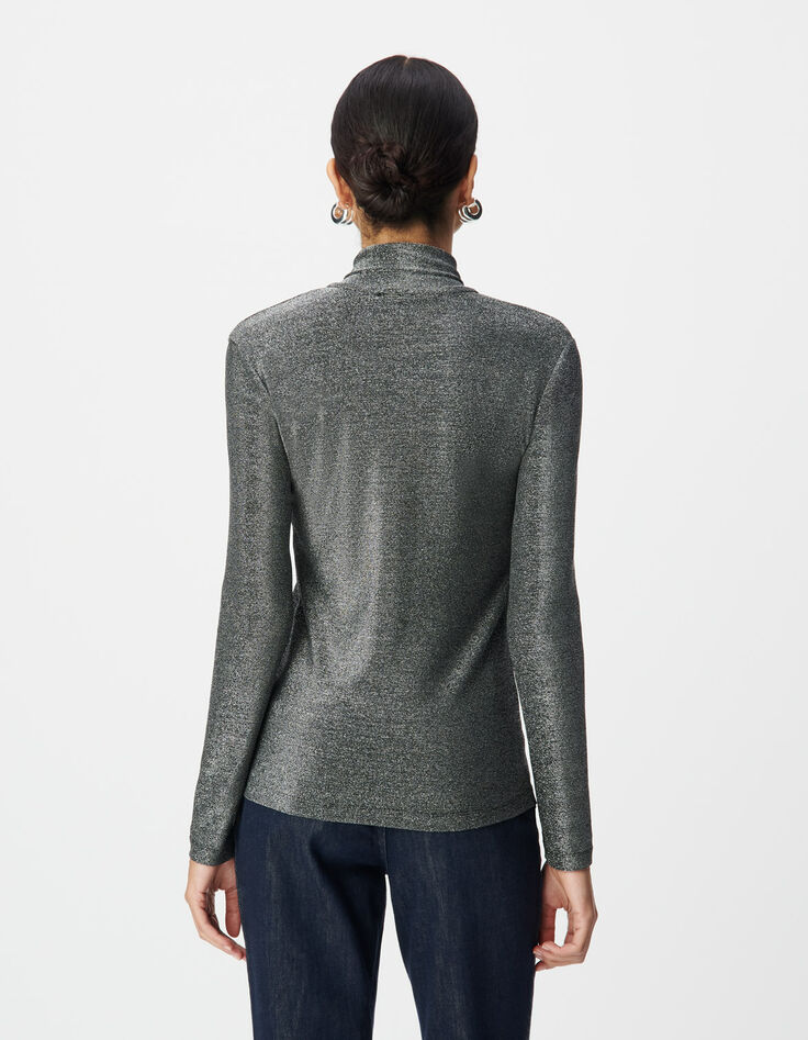 Women’s silver lurex knit T-shirt with neck tie-3