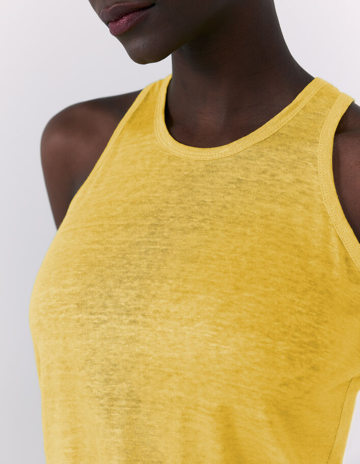 Women’s yellow tone-on-tone foil soft linen vest top - IKKS