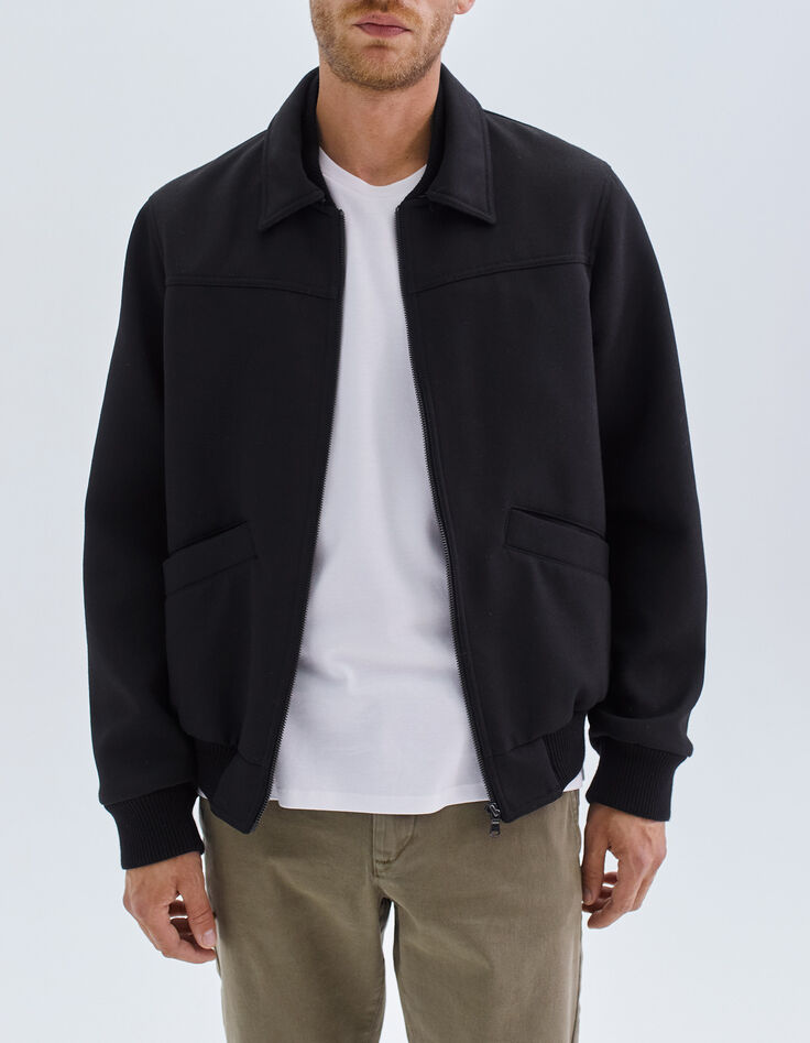Schwarze Herrenbomberjacke mit doppeltem Kragen-1