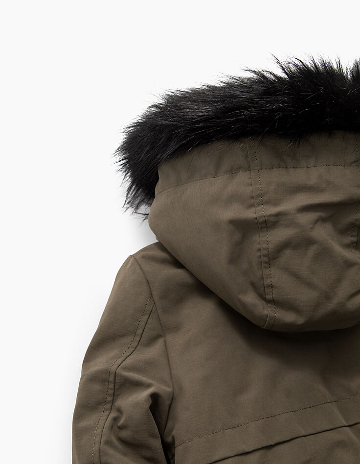 Parka kaki à capuche avec doublure fourrée fille-6