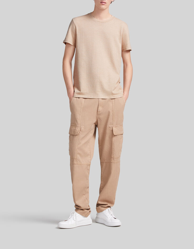 Camiseta beige algod&oacute;n ecol&oacute;gico rayas finas hombre-2