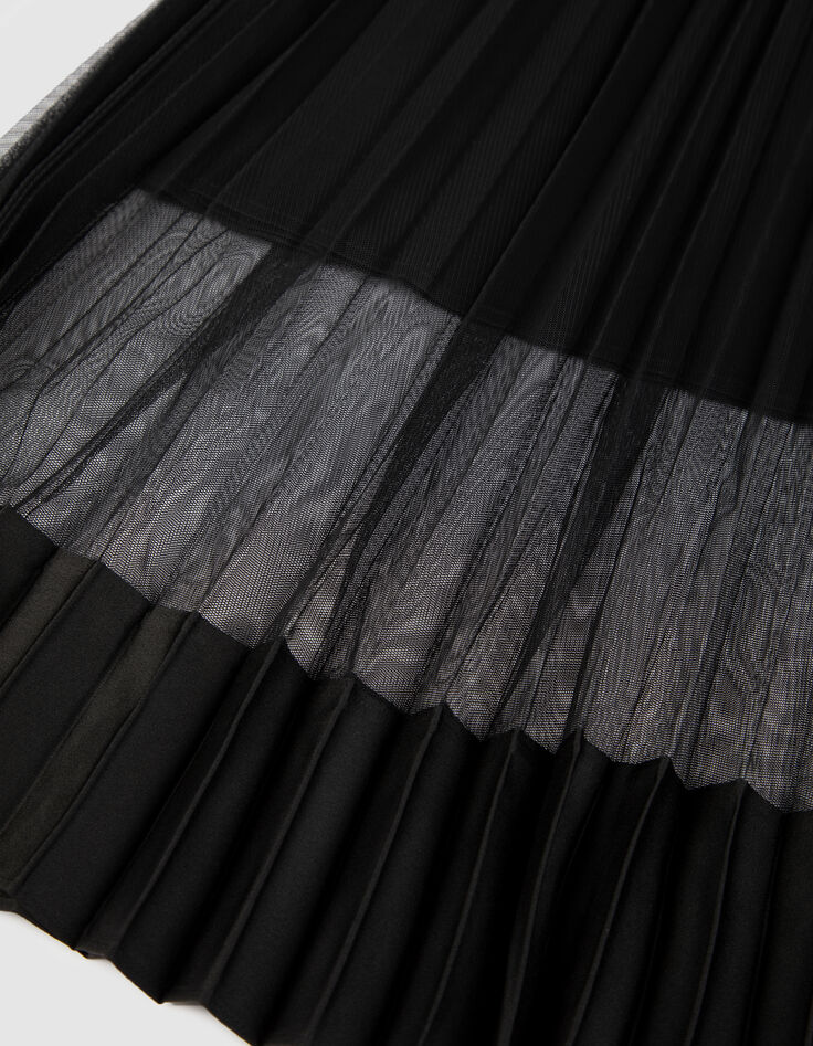 Falda midi plisada de tul negra Mujer-8