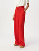 Rode brede geklede broek met ceintuur Dames-2