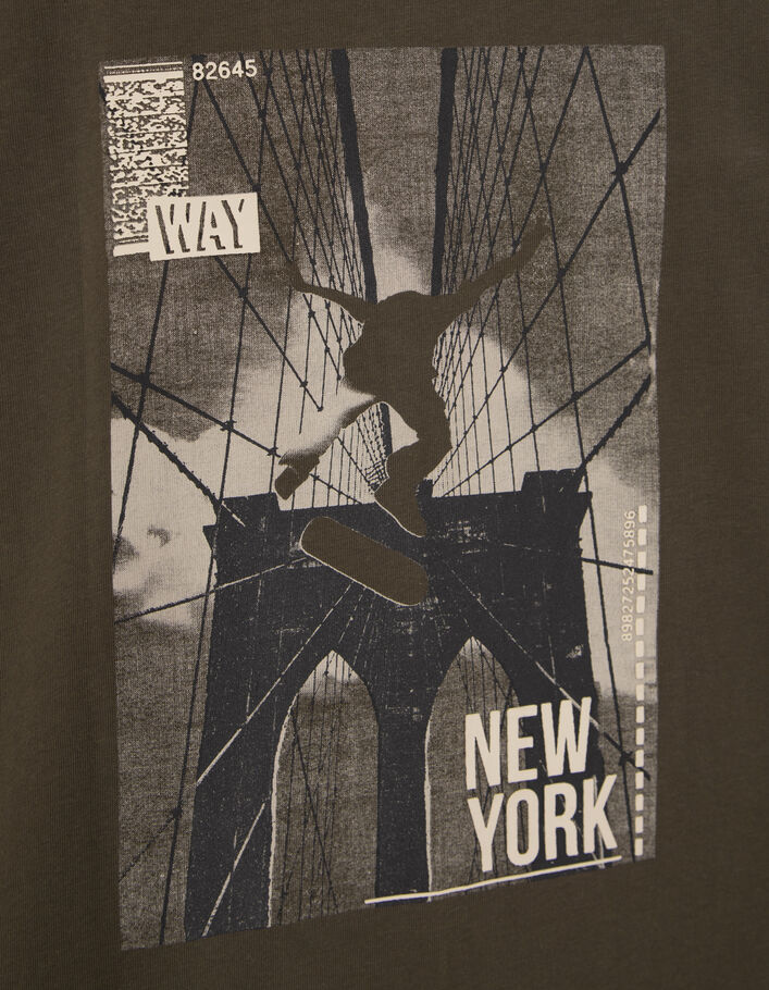 T-shirt kaki bio skateur pont de Brooklyn garçon-4