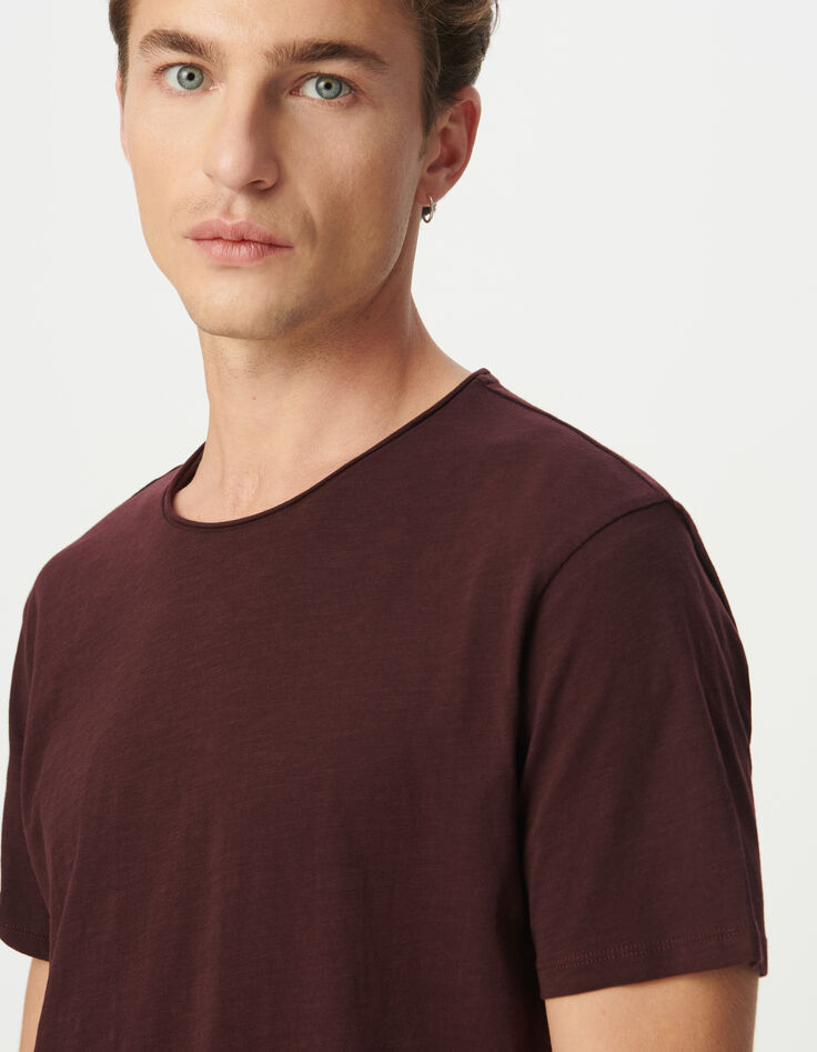 Pflaumenbraunes Herren-T-Shirt geflammte Biowolle Rundhals-4