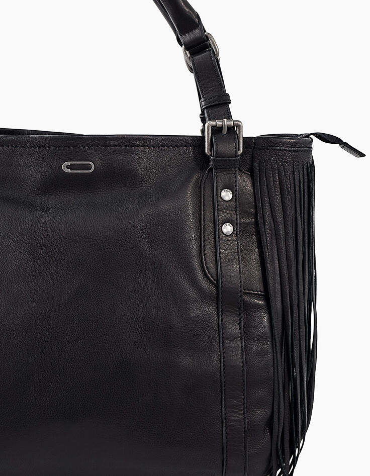 Women’s The Artist black leather bag + fringes -4