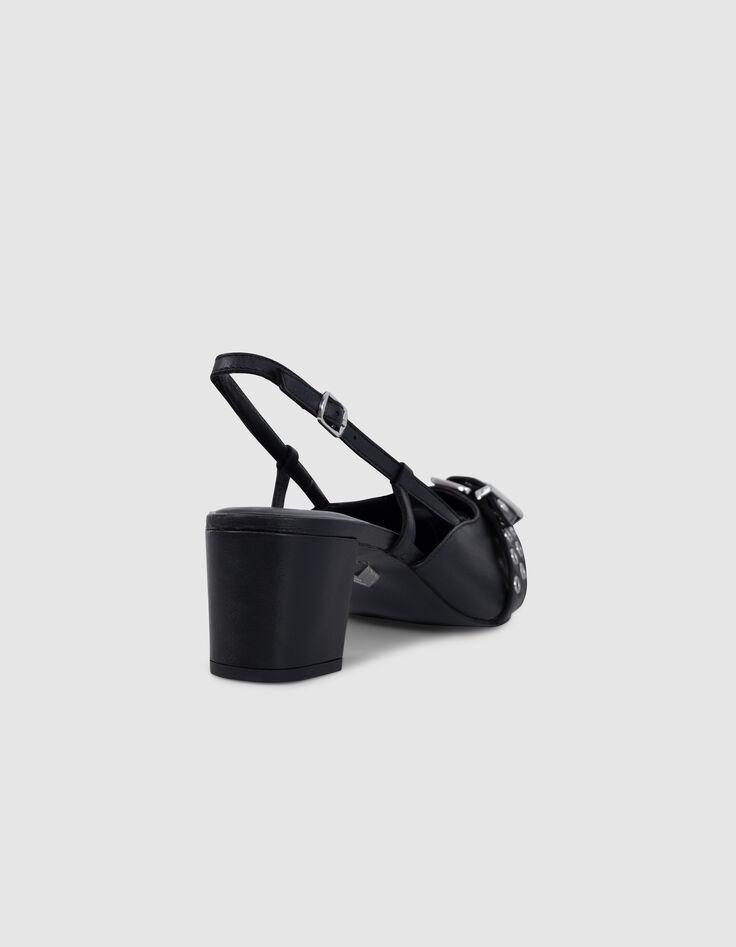 Escarpins slingback noirs cuir boucle oeillets Femme-3