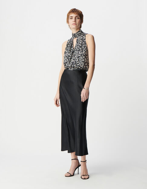 Jupe longue noire satinée Femme - IKKS