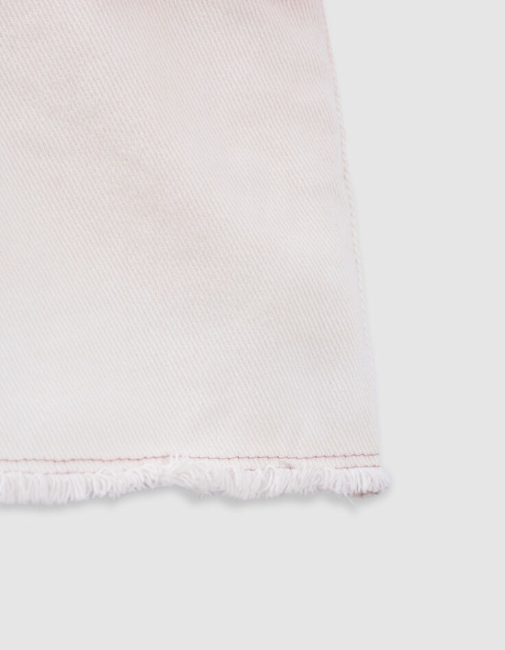 Short en jean rose frangé effet deep dye fille-7