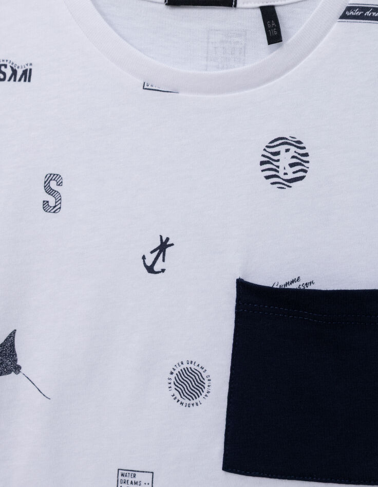 White organic cotton T-shirt with aquatic motifs for boy-6