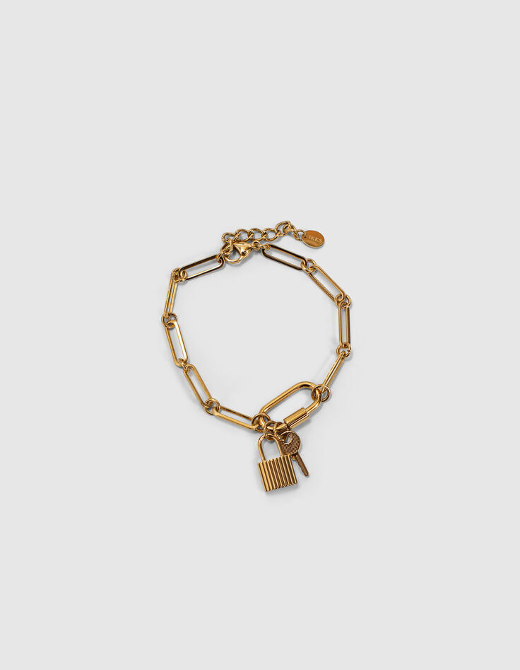 Women’s gold-toned large link bracelet, clip and charms-1