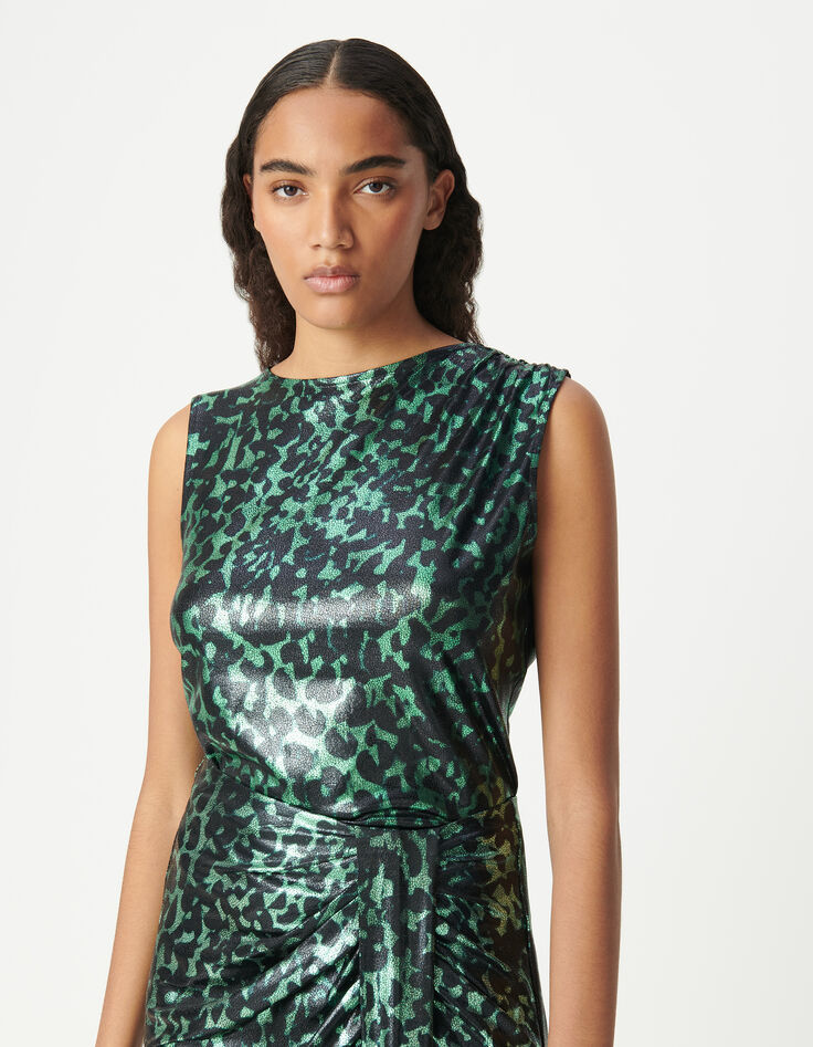 Dames-top met camouflageprint in groen metallic-5
