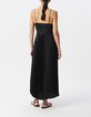 Robe longue noire pliss&eacute;e fines bretelles Femme-3