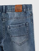 Boys' stone blue denim Bermudas with elasticated waist-6