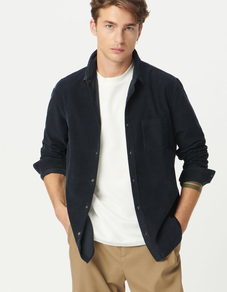 Chemise regular marine coton bio velours milleraies Homme-1