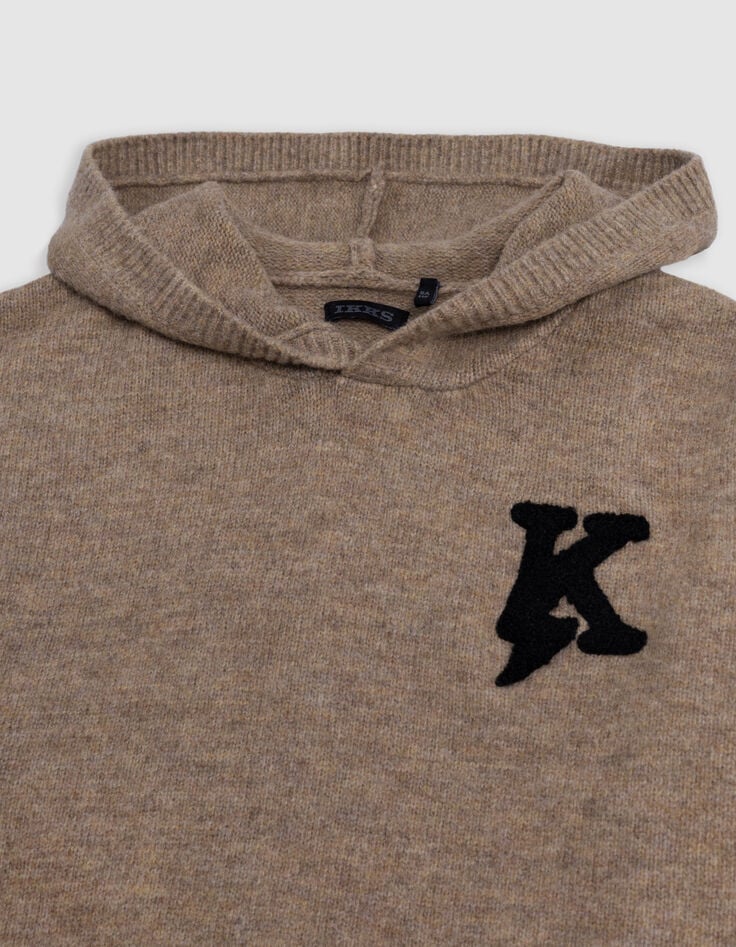Pull camel tricot badge K broderie bouclette garçon-2