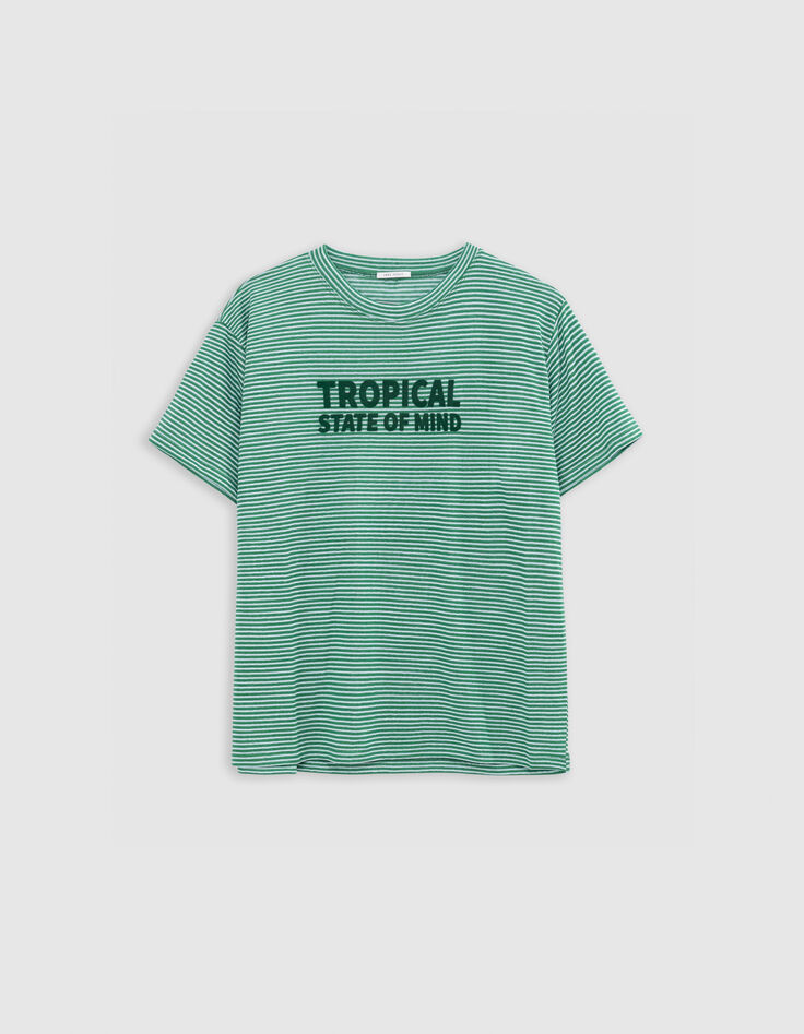 Tee-shirt marini&egrave;re vert message flocage velours Femme-5