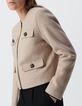 Veste droite beige lainage boutons strass Femme-4